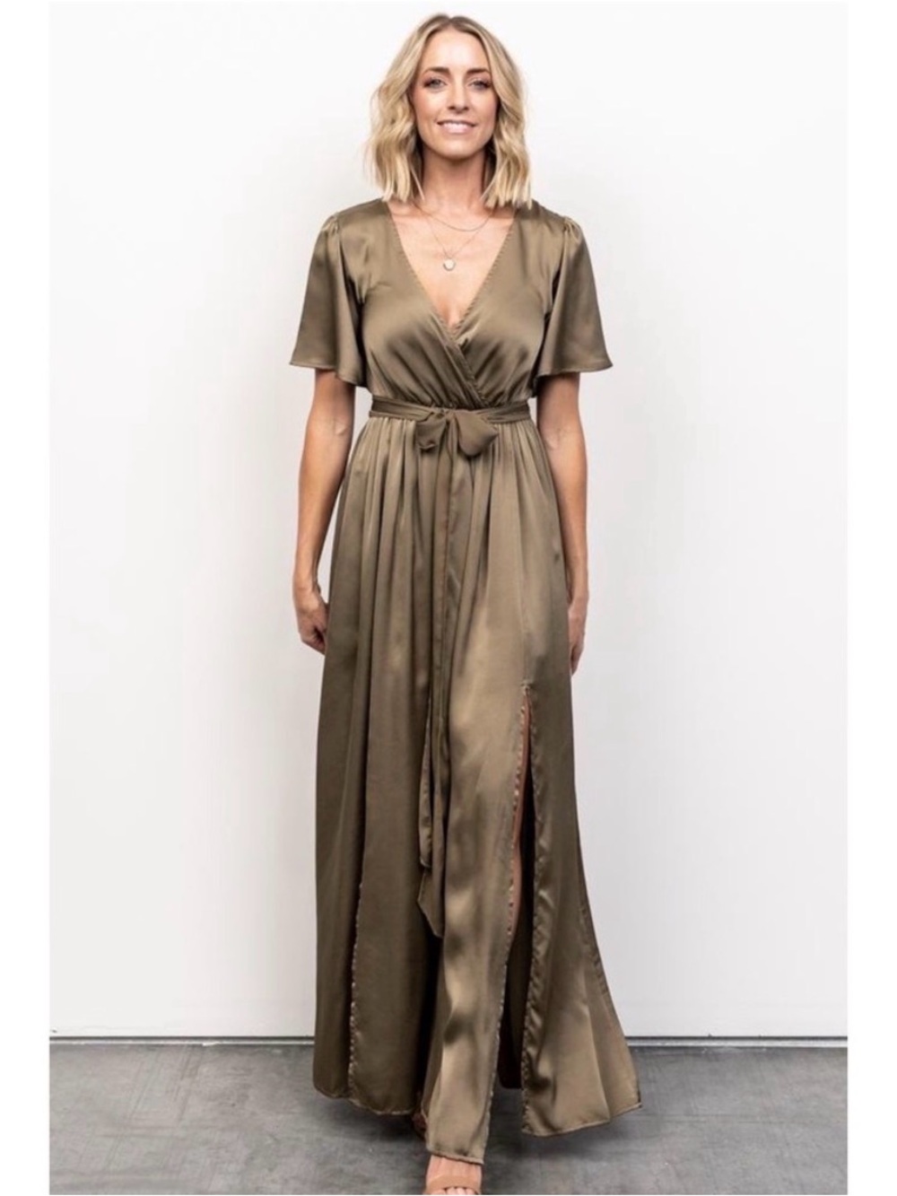 Baltic Born Sicily Satin Maxi Dress Medium Olive Green